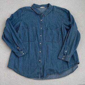 Eileen Fisher Cotton Denim Button Down Shirt Size L/XL